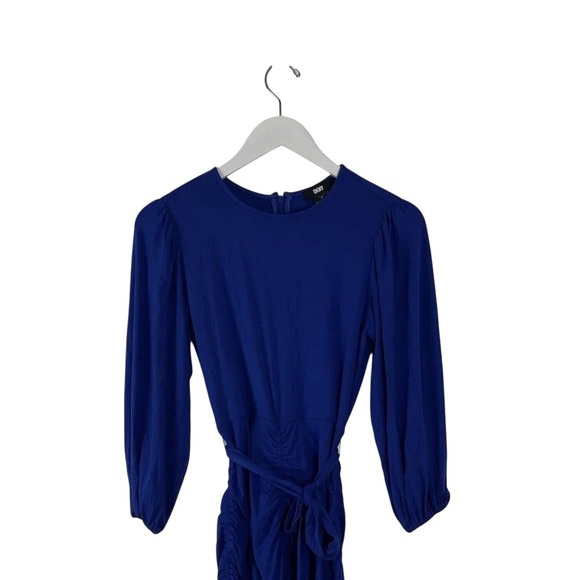 DKNY Blue Ruched Sides Knit Dress Size 2 NWT - Picture 2 of 4